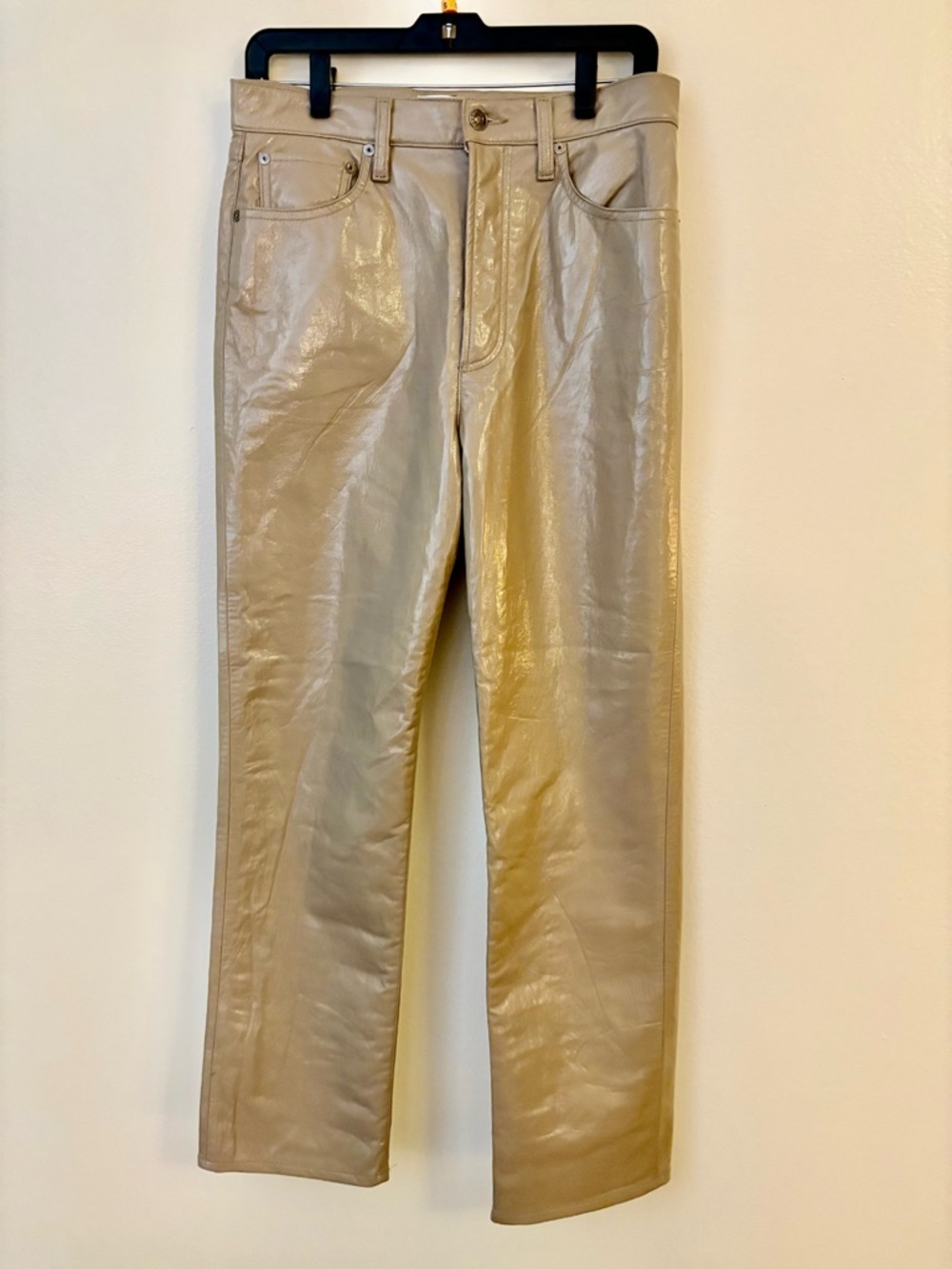 AGOLDE 90s Pinch Waist Recycled Leather Pants Taupe Patent High Rise 28 - Picture 3 of 11